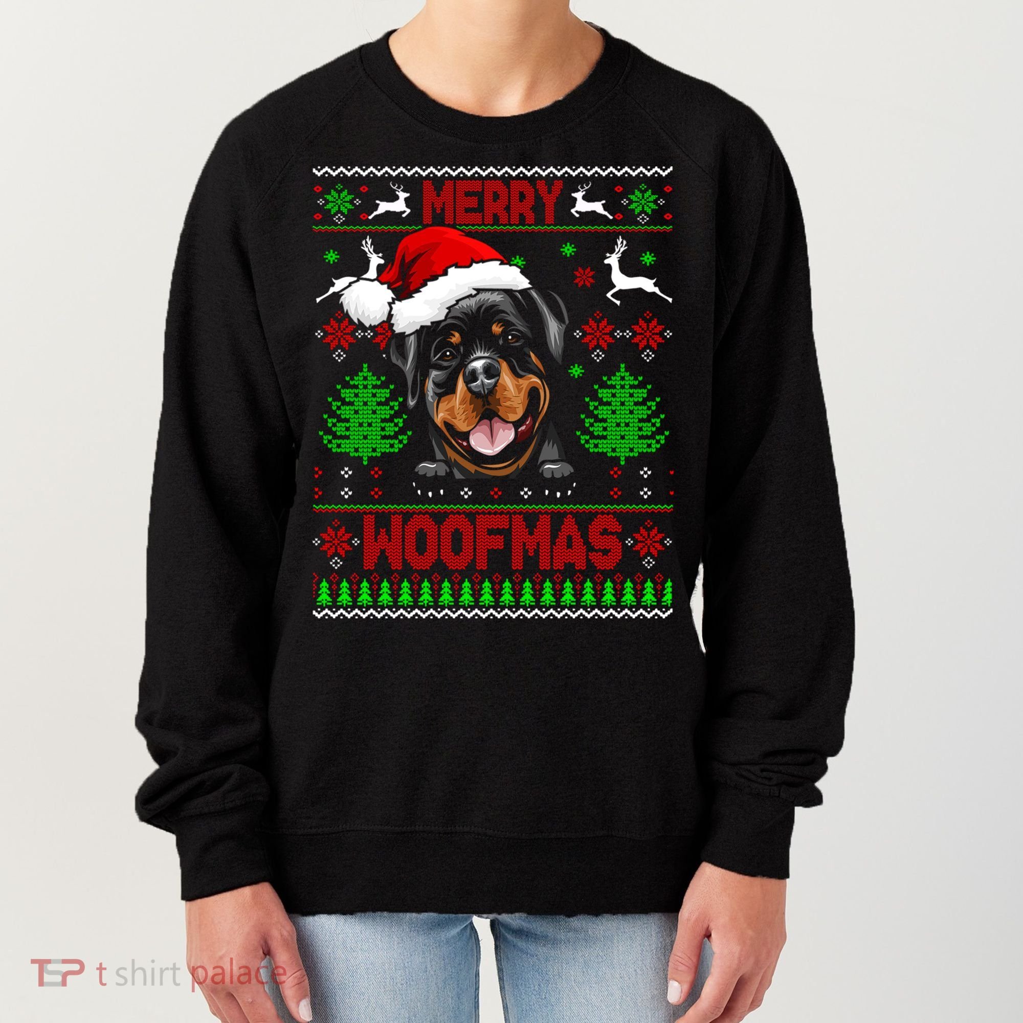 Merry Woofmas Christmas Santa Rottweiler Sweater Gift Women's Sweatshirt