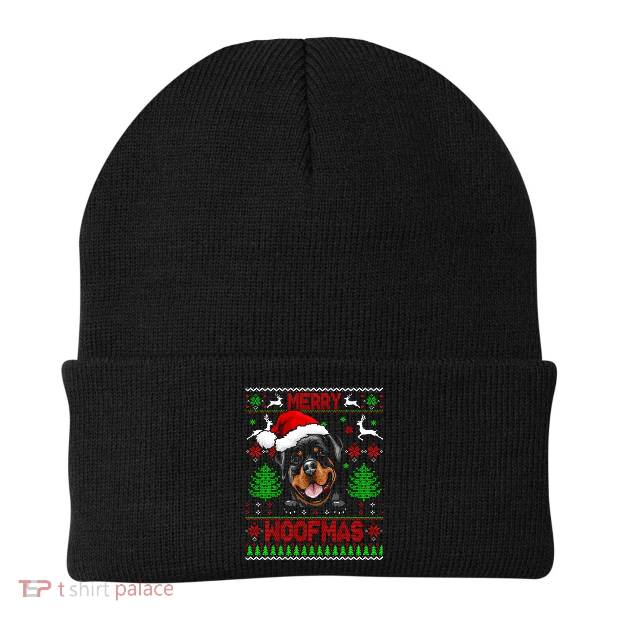 Merry Woofmas Christmas Santa Rottweiler Sweater Gift Beanie