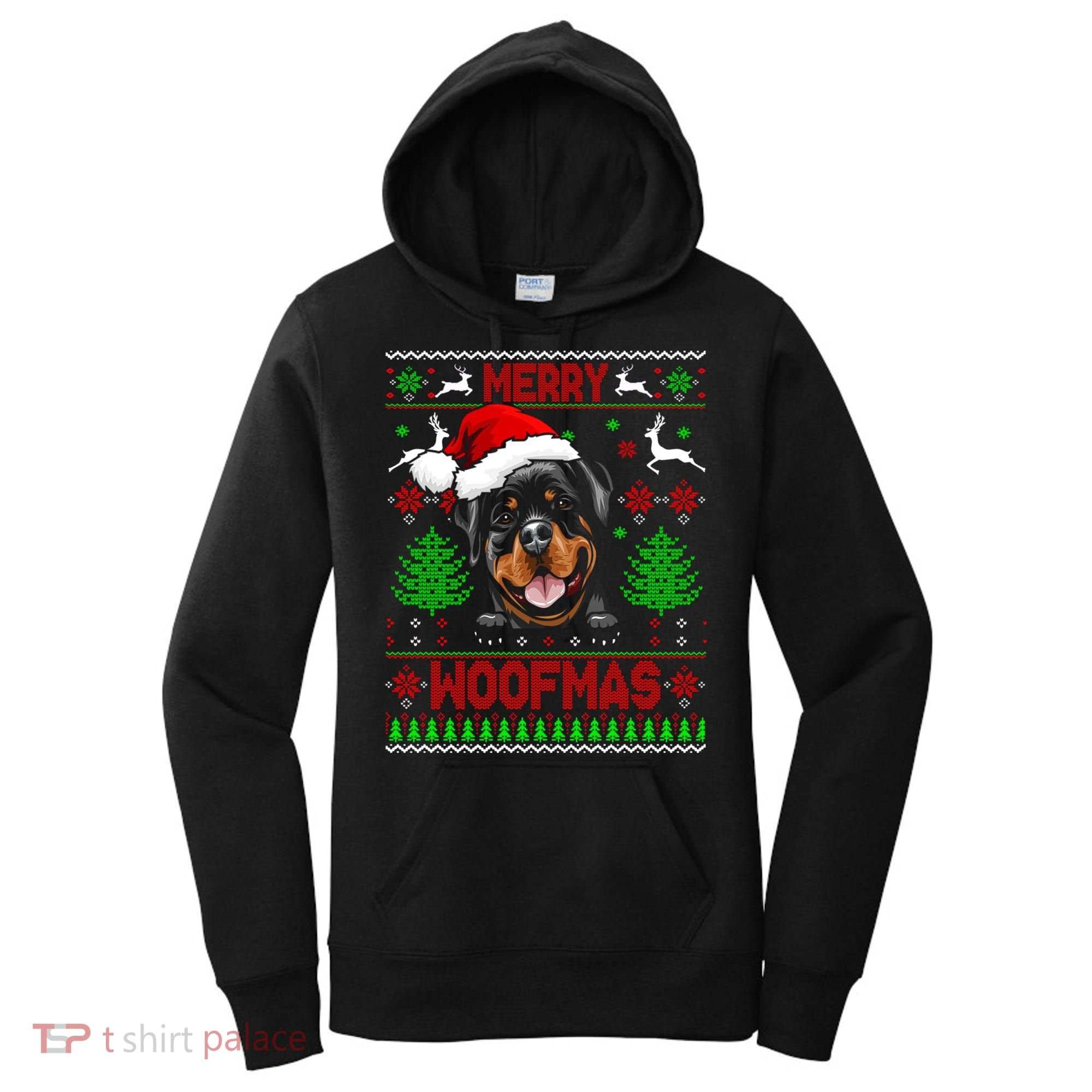 Merry Woofmas Christmas Santa Rottweiler Sweater Gift Women's Hoodie