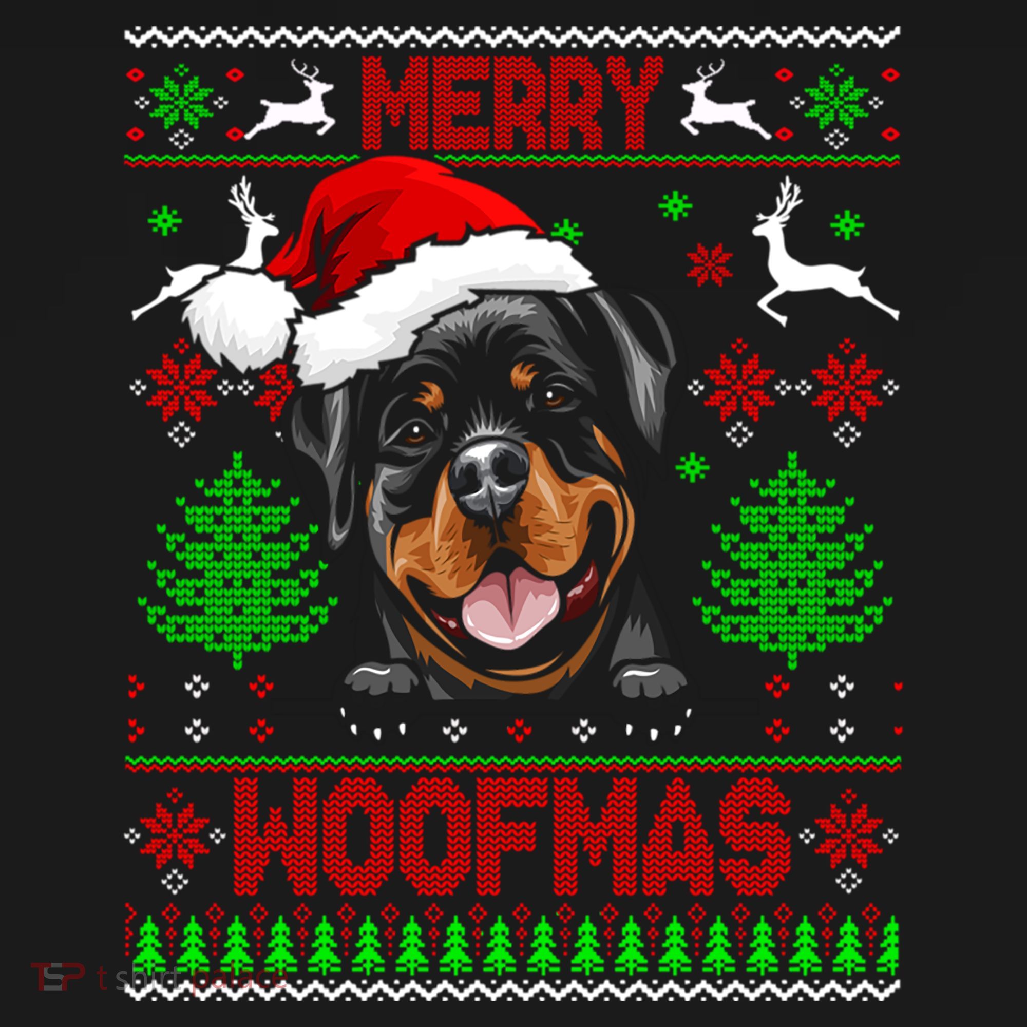 Merry Woofmas Christmas Santa Rottweiler Sweater Gift Women's Hoodie
