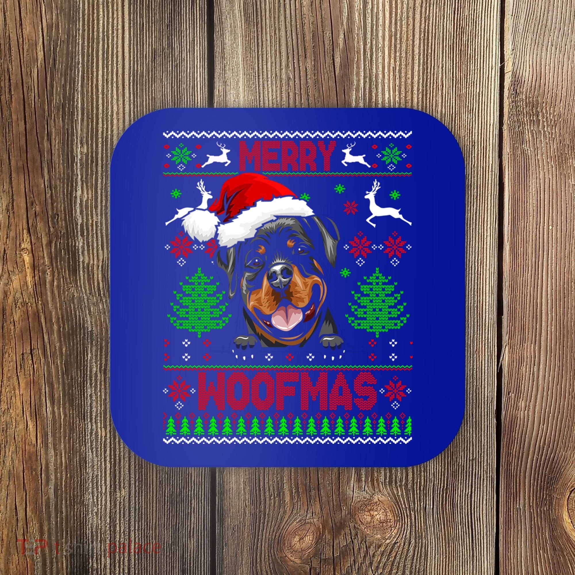 Merry Woofmas Christmas Santa Rottweiler Sweater Gift Coaster