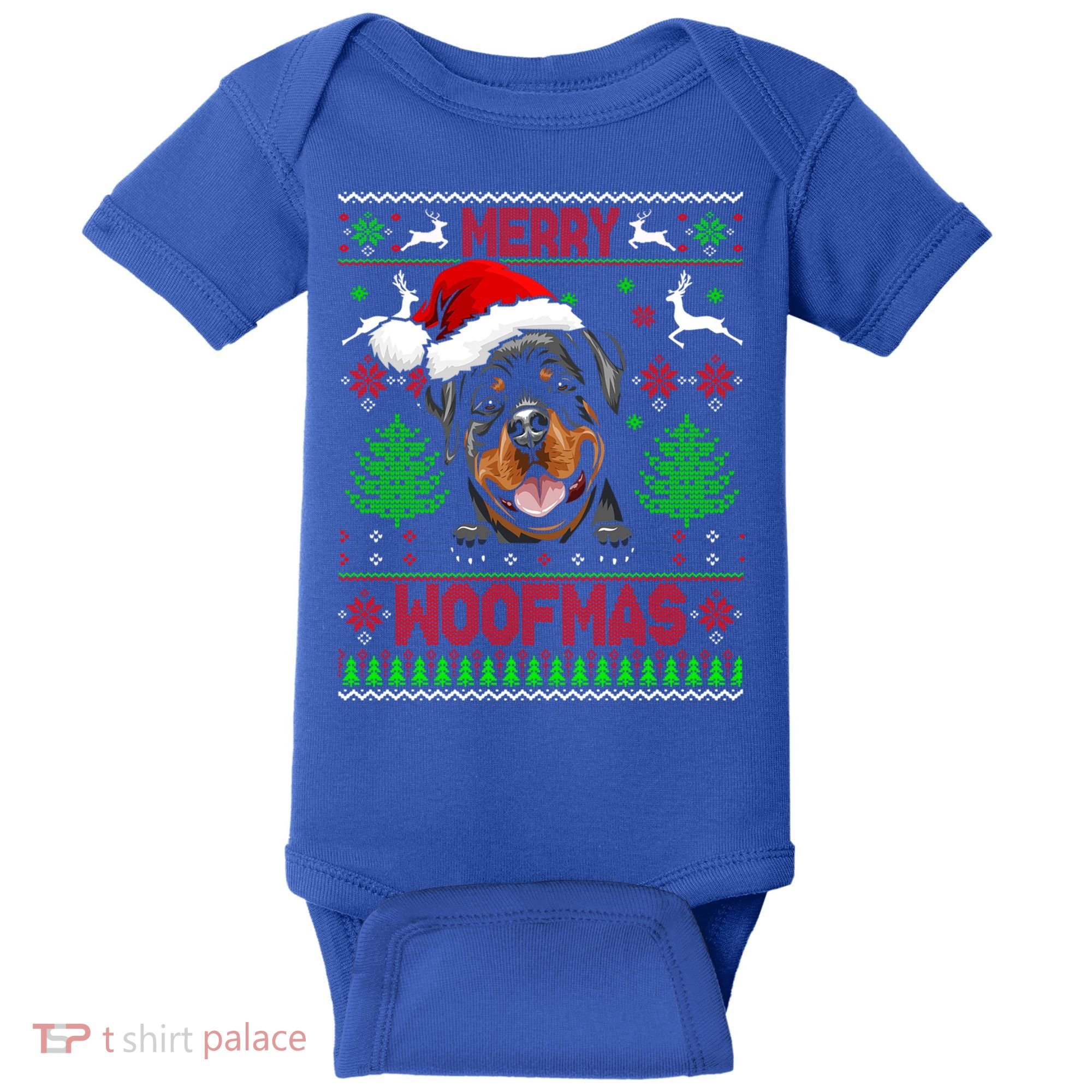 Merry Woofmas Christmas Santa Rottweiler Sweater Gift Baby Bodysuit