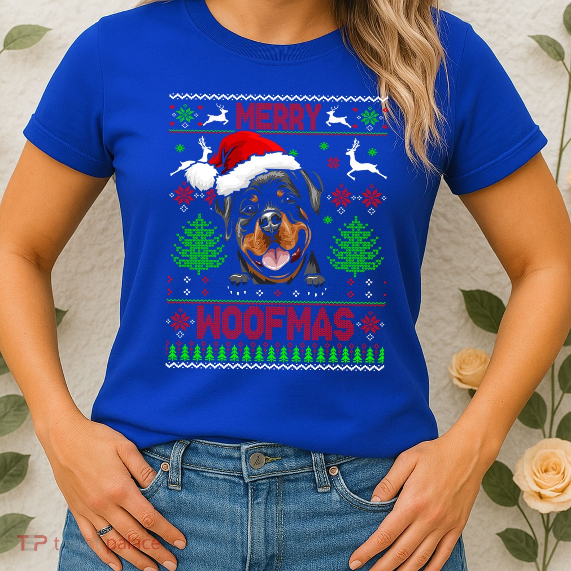 Merry Woofmas Christmas Santa Rottweiler Sweater Gift Women's T-Shirt