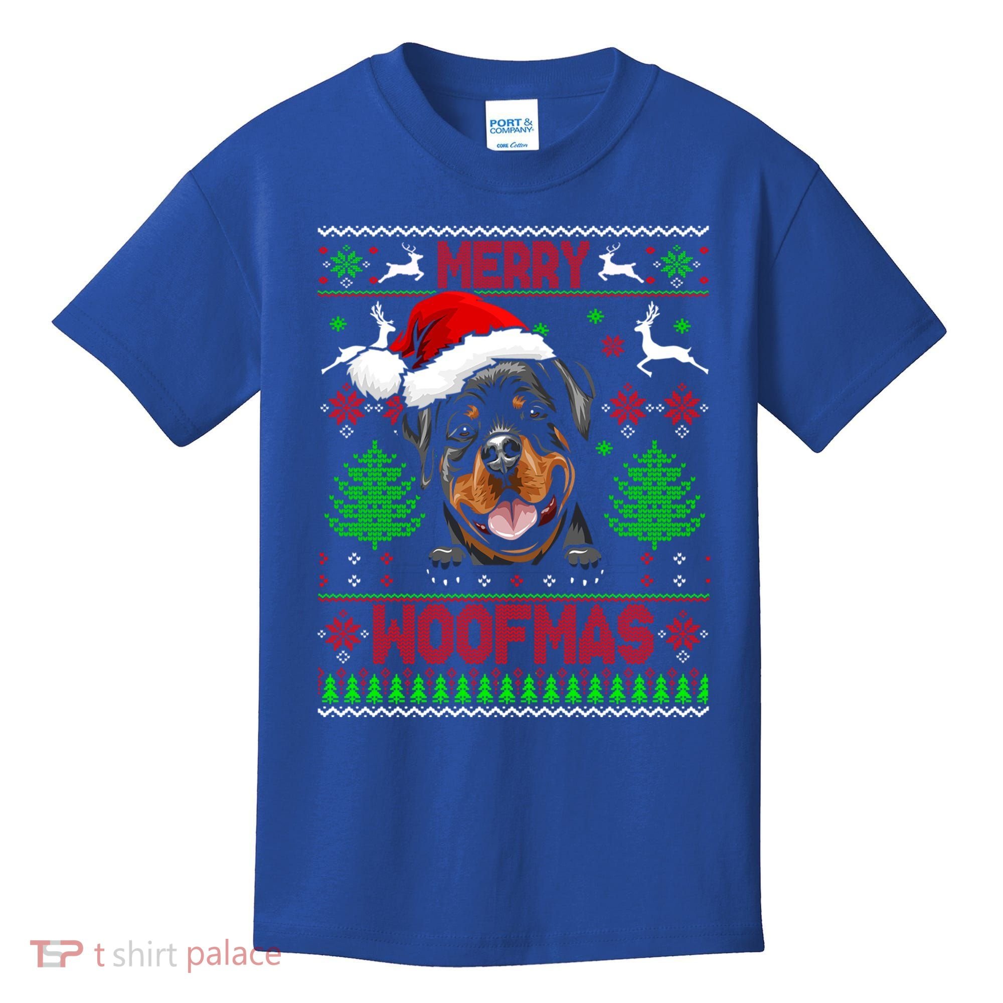 Merry Woofmas Christmas Santa Rottweiler Sweater Gift Kids T-Shirt