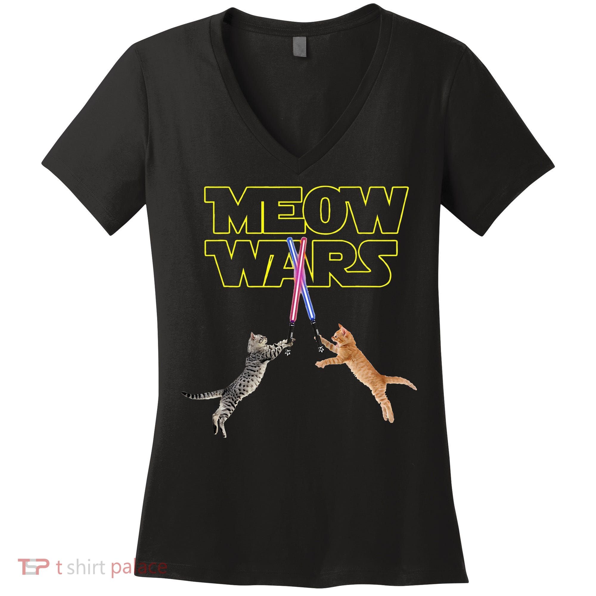 Meow Wars Cat Funny Gifts For Cats Lovers s Women's V-Neck T-Shirt
