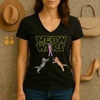 Meow Wars Cat Funny Gifts For Cats Lovers s Women's V-Neck T-Shirt thumb 3