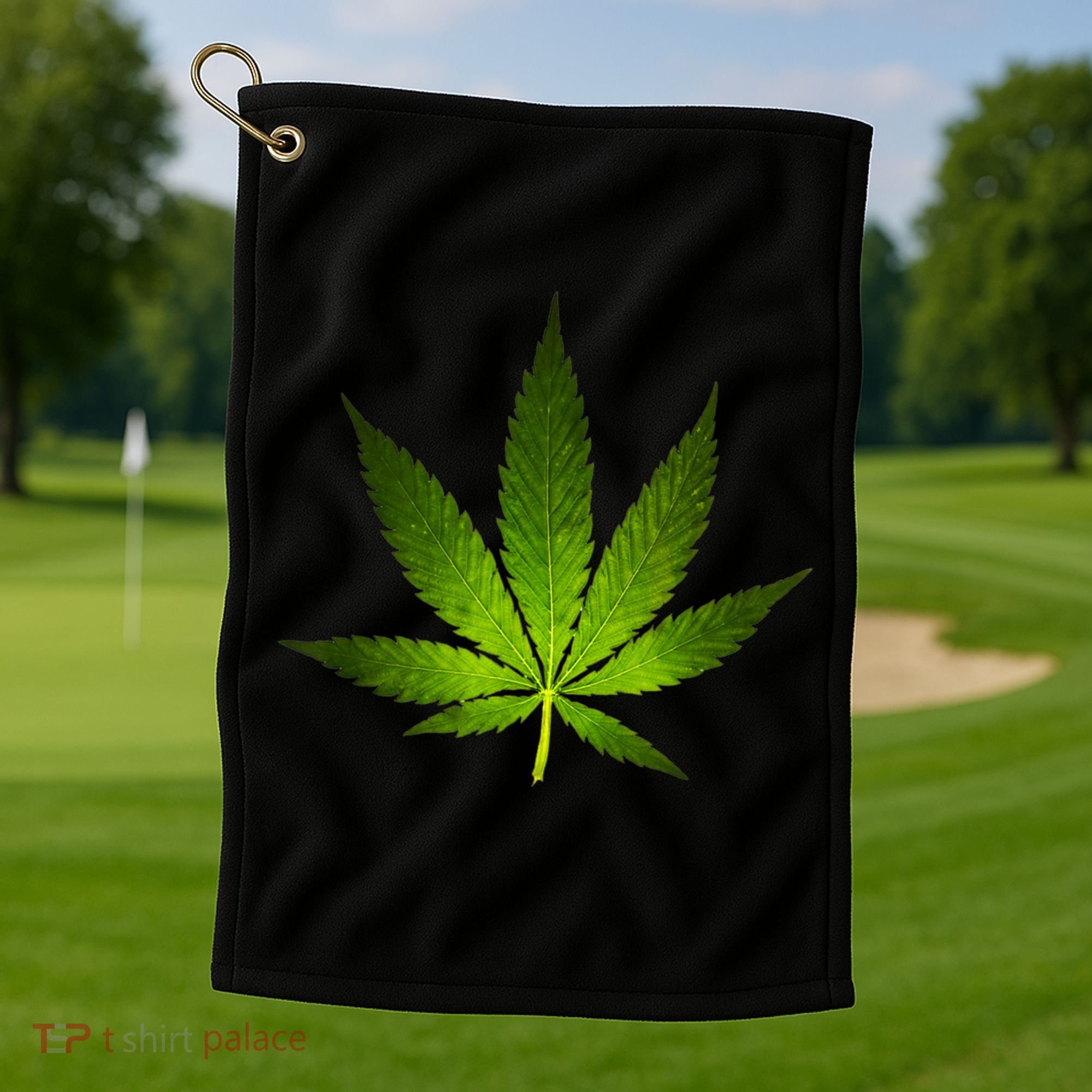 Majestic Weed Cannabis Plant Leaf Silhouette Golf Towel