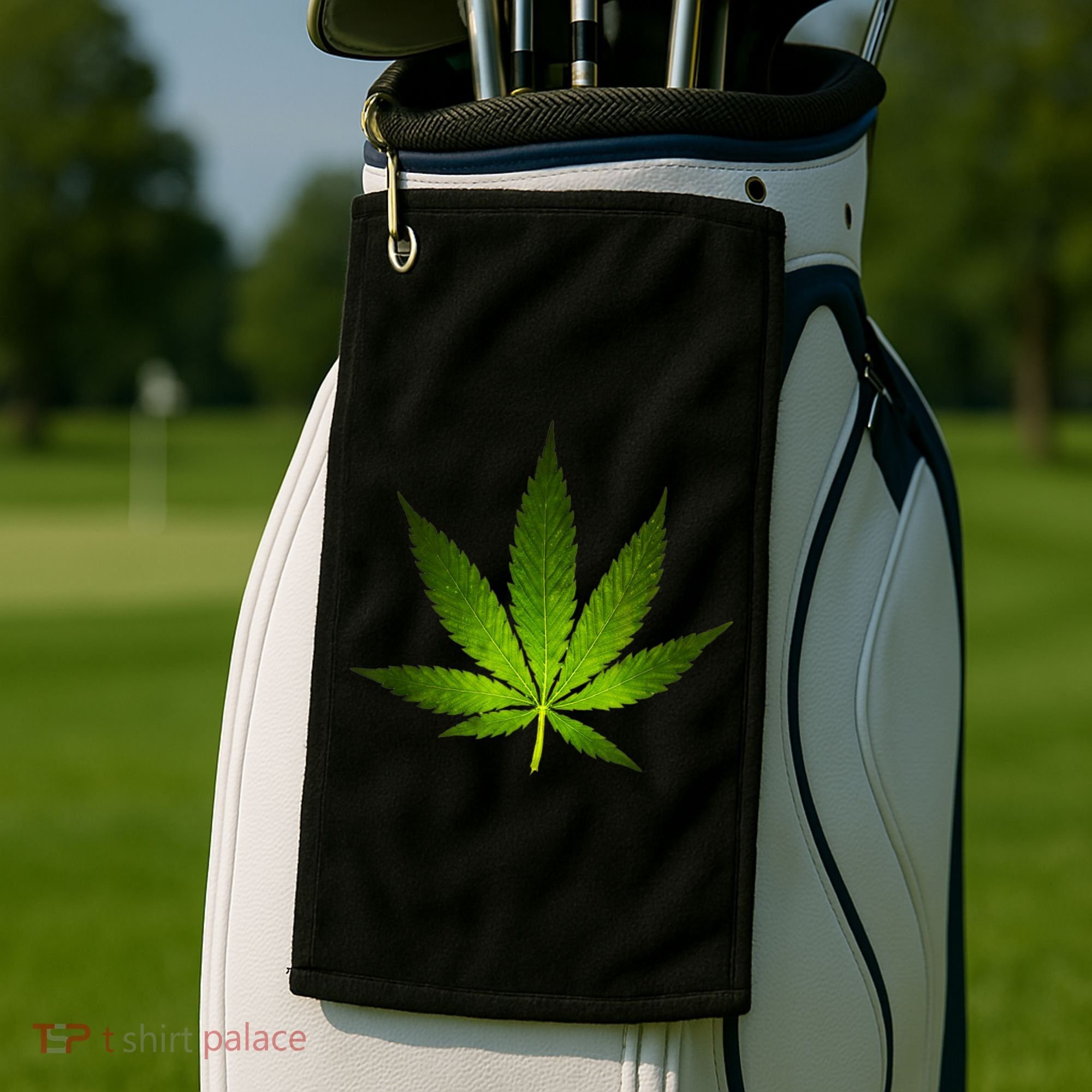 Majestic Weed Cannabis Plant Leaf Silhouette Golf Towel