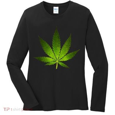 Majestic Weed Cannabis Plant Leaf Silhouette Women's Long Sleeve Shirt