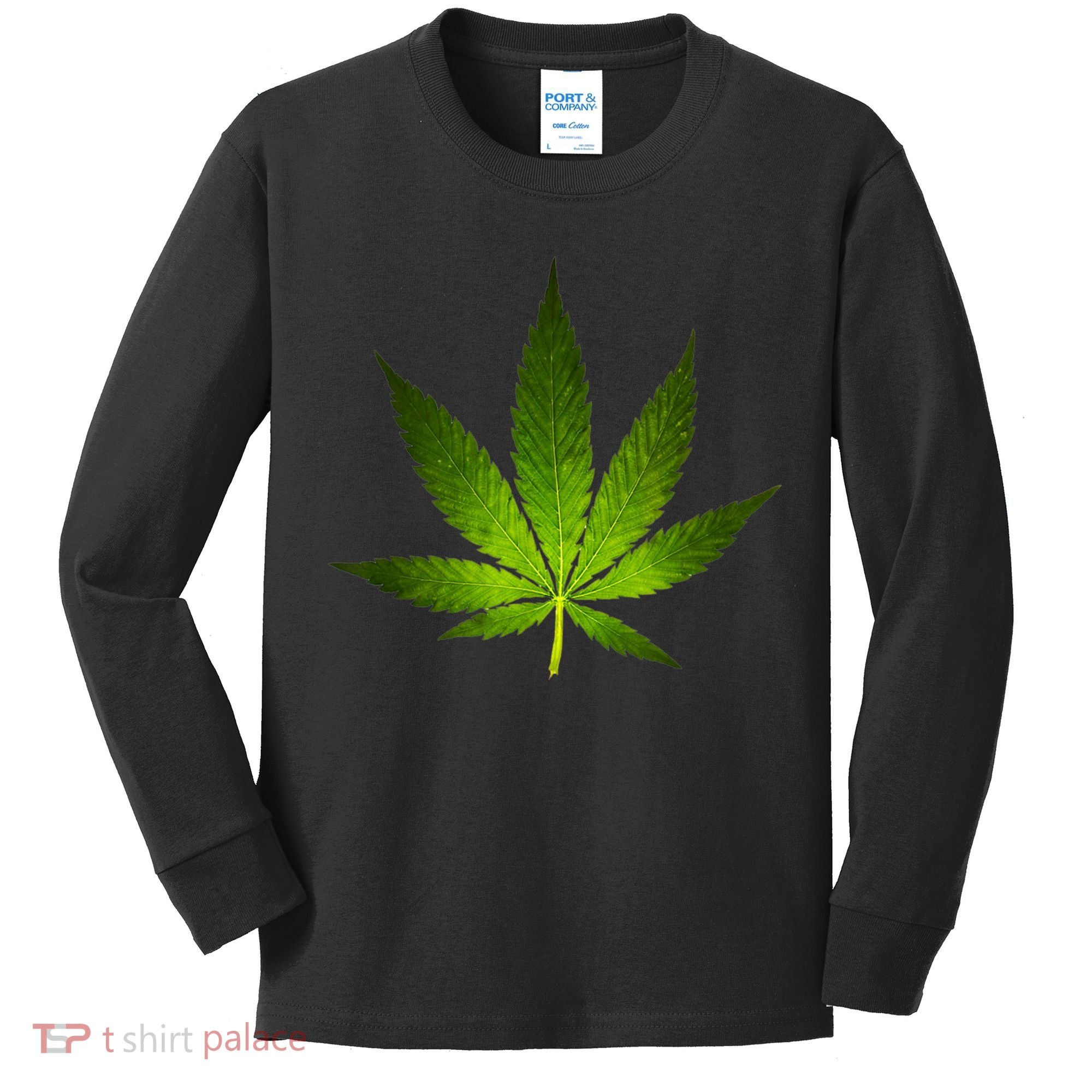 Majestic Weed Cannabis Plant Leaf Silhouette Kids Long Sleeve Shirt