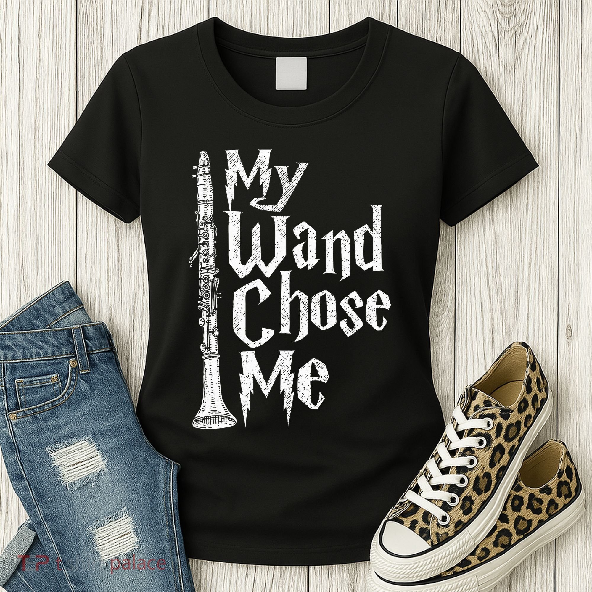 My Wand Chose Me Clarinet Player Clarinetist Music Lover Women's T-Shirt