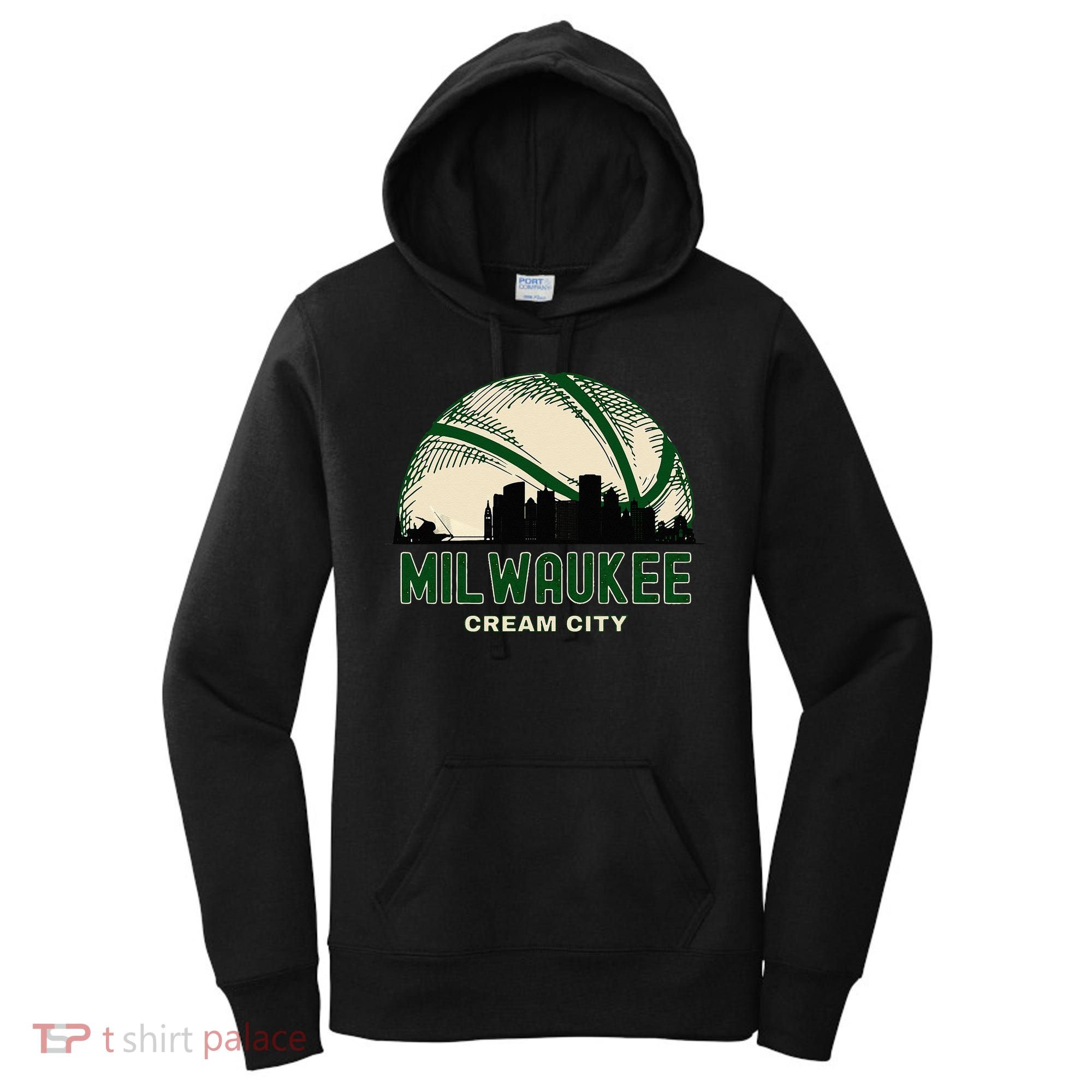 Milwaukee Wisconsin Cream City Skyline Retro Basketball Women's Hoodie