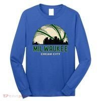 Milwaukee Wisconsin Cream City Skyline Retro Basketball Long Sleeve Shirt thumb 0
