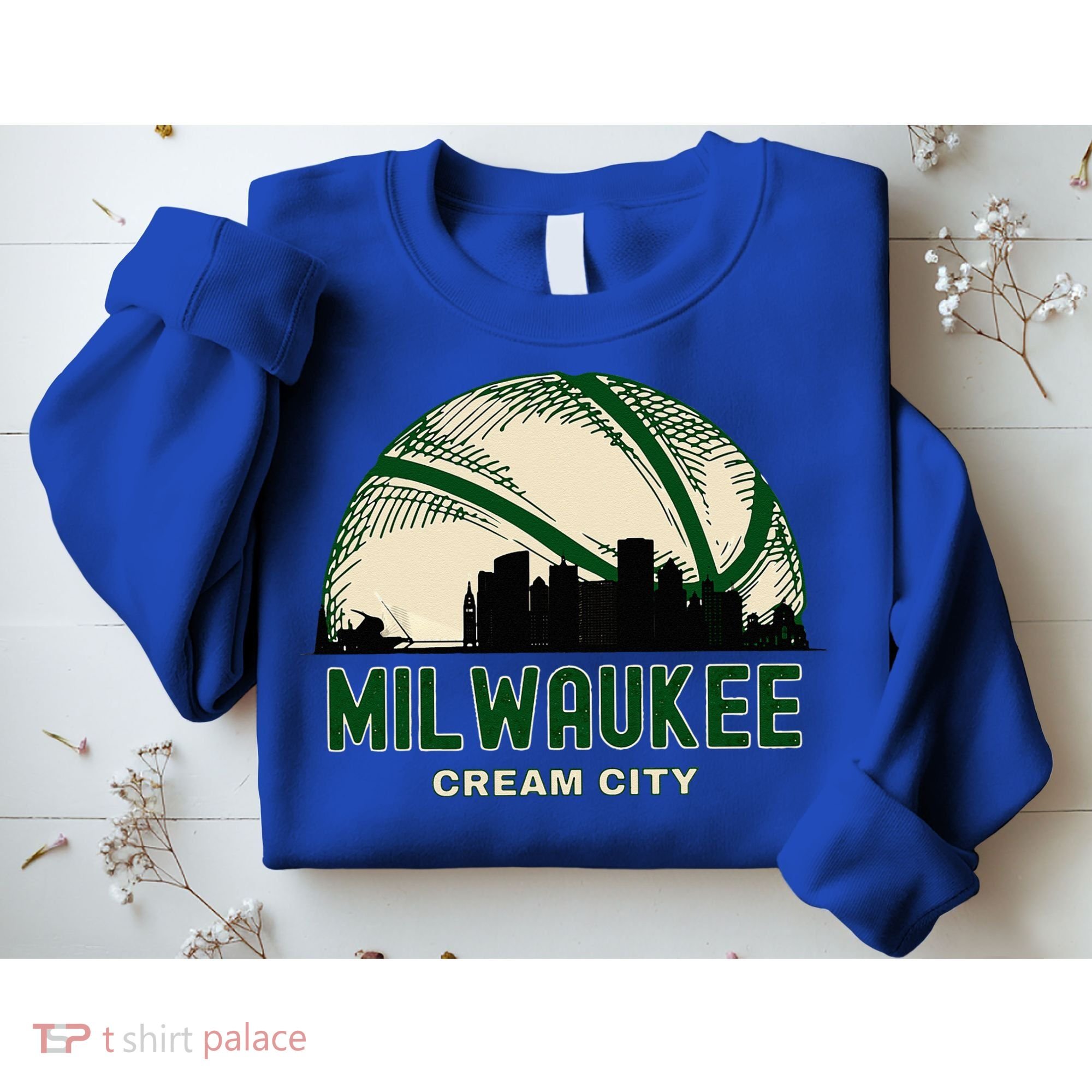 Milwaukee Wisconsin Cream City Skyline Retro Basketball Sweatshirt