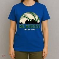 Milwaukee Wisconsin Cream City Skyline Retro Basketball T-Shirt thumb 4