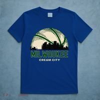 Milwaukee Wisconsin Cream City Skyline Retro Basketball T-Shirt thumb 5