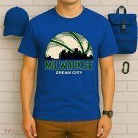 Milwaukee Wisconsin Cream City Skyline Retro Basketball T-Shirt thumb 6