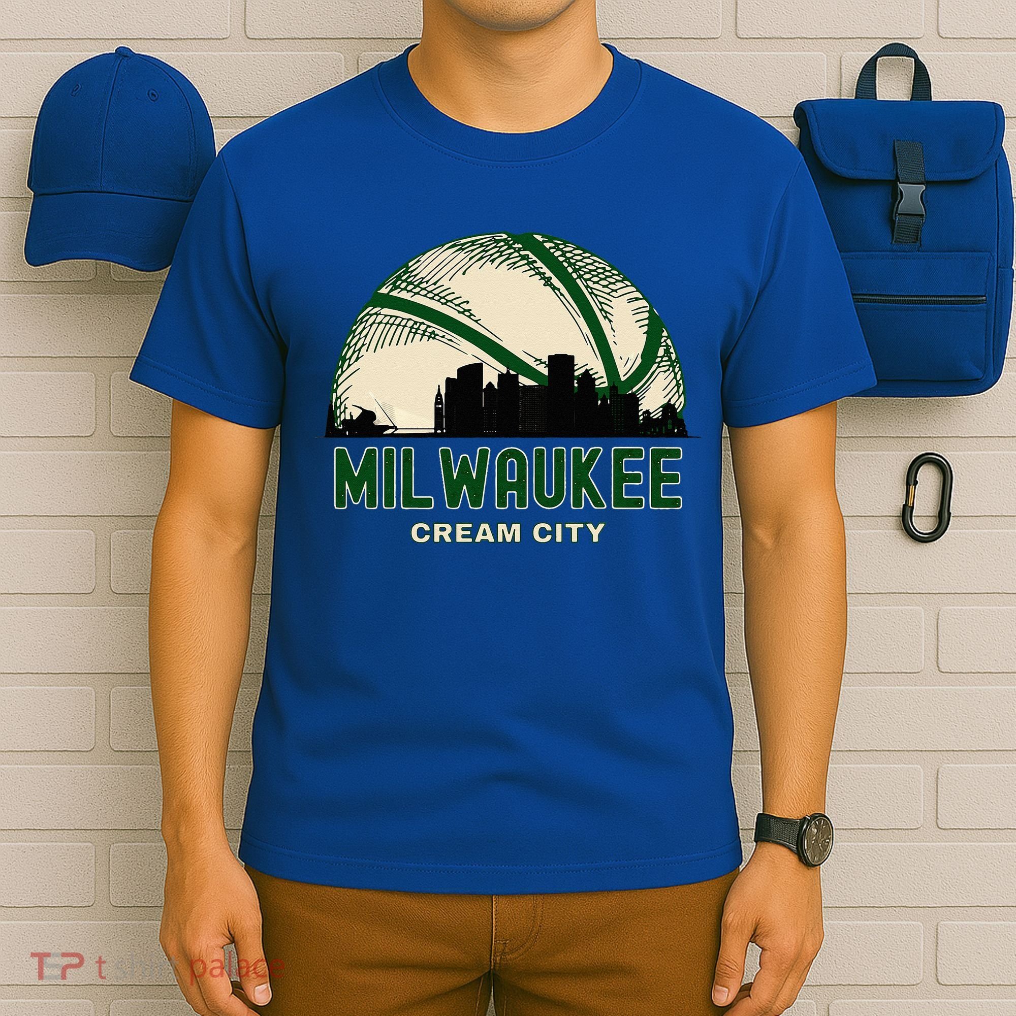 Milwaukee Wisconsin Cream City Skyline Retro Basketball T-Shirt