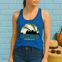 Milwaukee Wisconsin Cream City Skyline Retro Basketball Women's Tank Top thumb 2