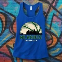 Milwaukee Wisconsin Cream City Skyline Retro Basketball Women's Tank Top thumb 3