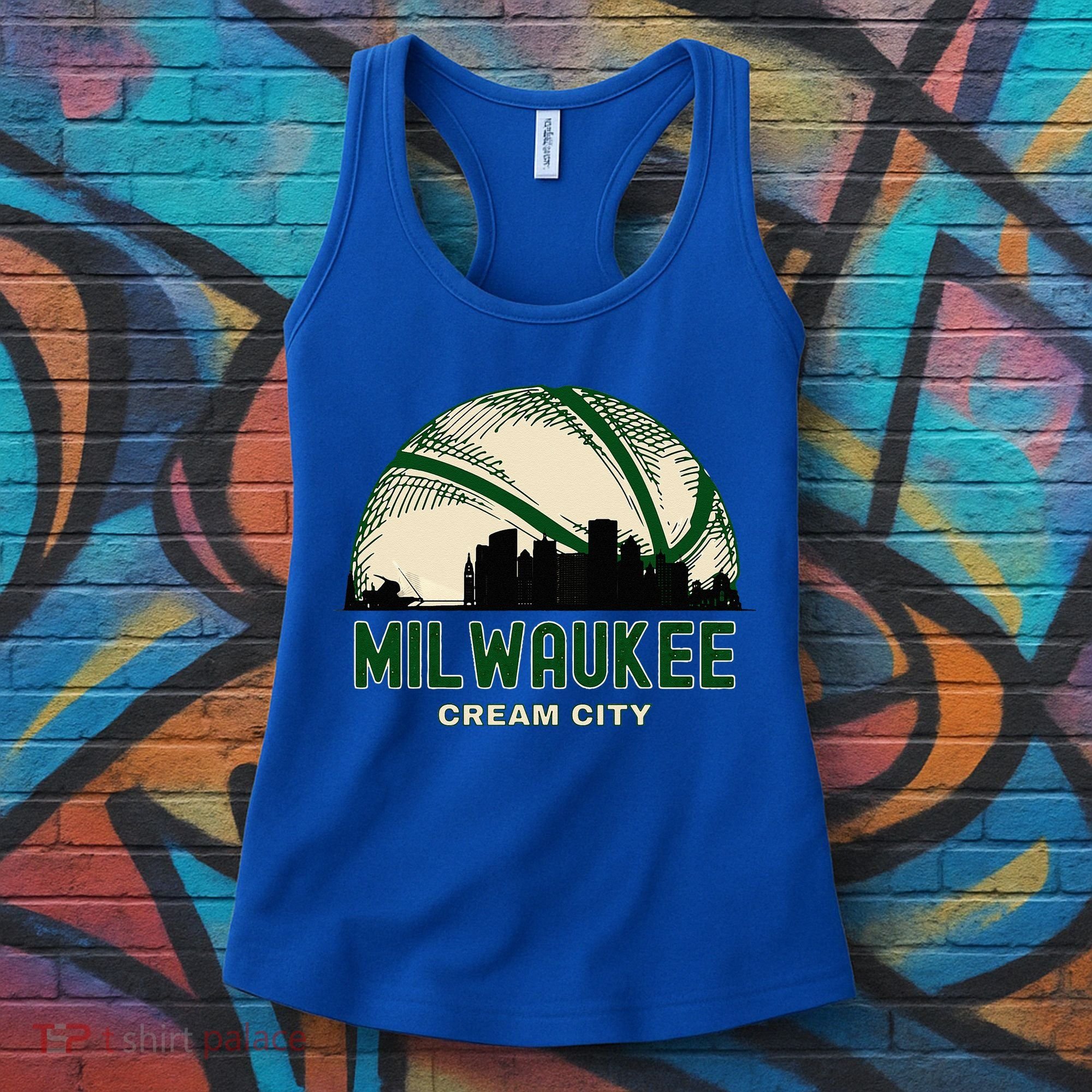 Milwaukee Wisconsin Cream City Skyline Retro Basketball Women's Tank Top
