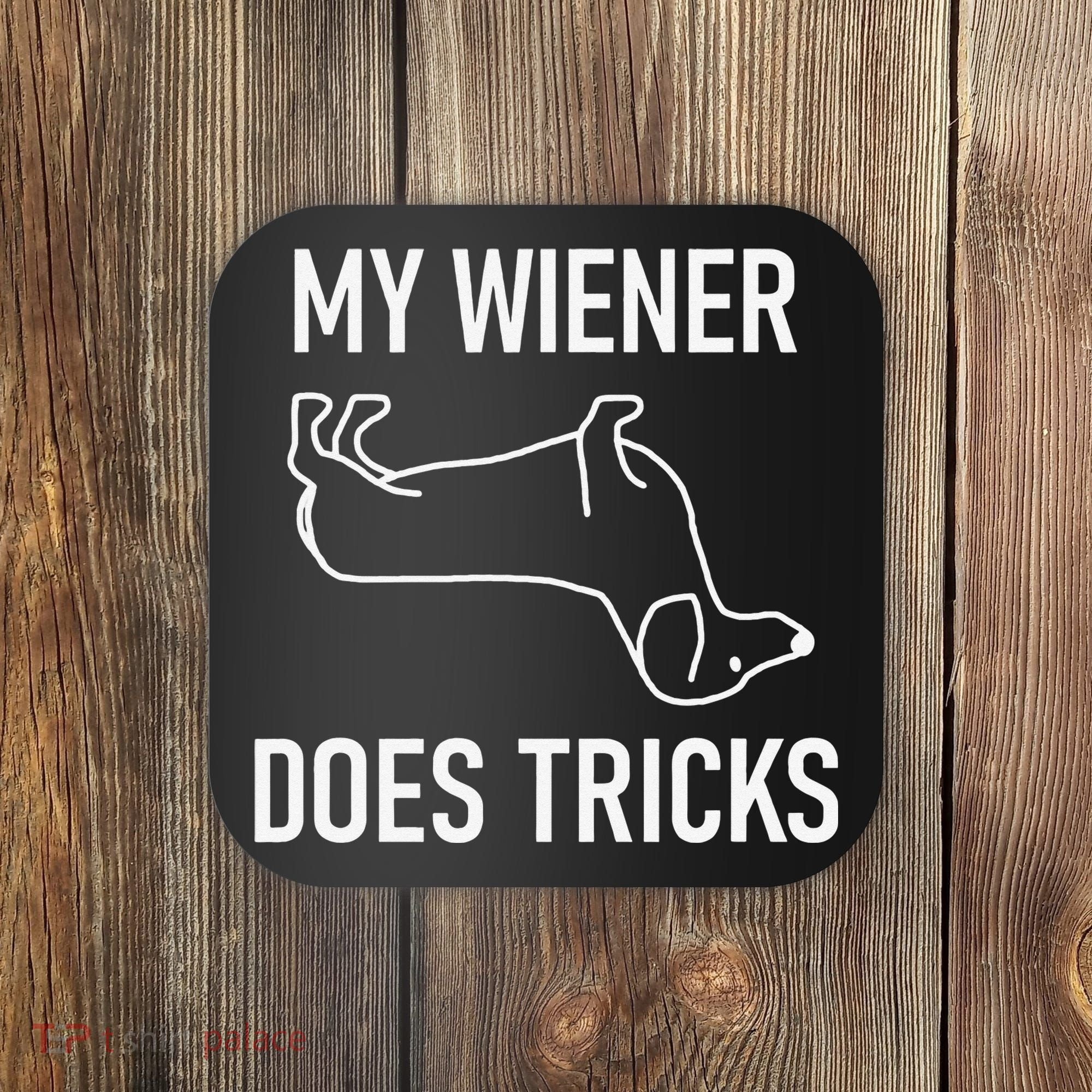 My Wiener Does Tricks Dachshund Funny Jokes Sarcastic Coaster