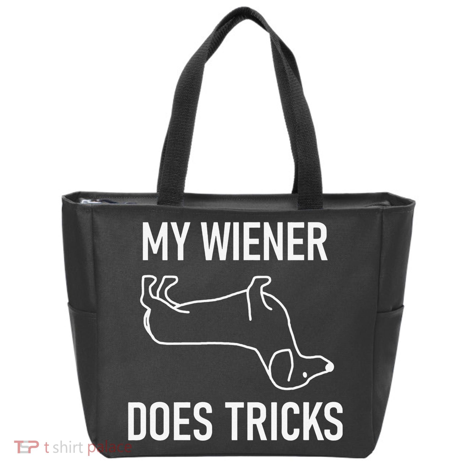 My Wiener Does Tricks Dachshund Funny Jokes Sarcastic Tote Bag