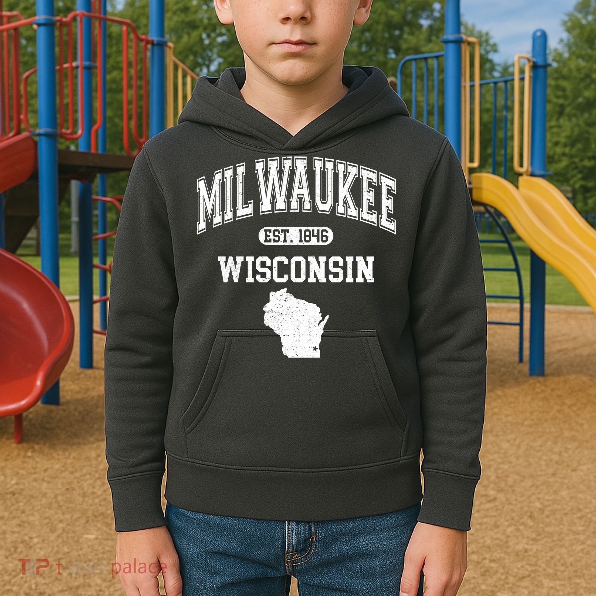 Milwaukee Wisconsin Est 1846 Varsity Kids Hoodie
