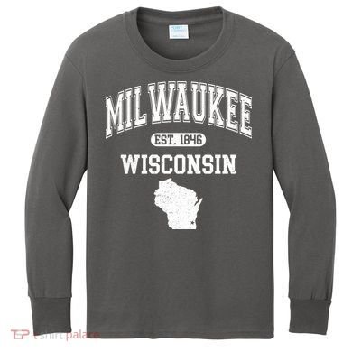 Milwaukee Wisconsin Est 1846 Varsity Kids Long Sleeve Shirt