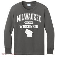 Milwaukee Wisconsin Est 1846 Varsity Kids Long Sleeve Shirt thumb 0