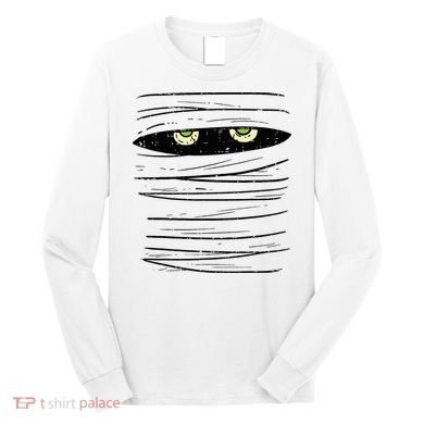 Mummy Wrap Eyes Costume Funny Scary Halloween Long Sleeve Shirt