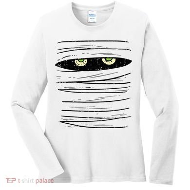 Mummy Wrap Eyes Costume Funny Scary Halloween Women's Long Sleeve Shirt