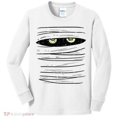 Mummy Wrap Eyes Costume Funny Scary Halloween Kids Long Sleeve Shirt