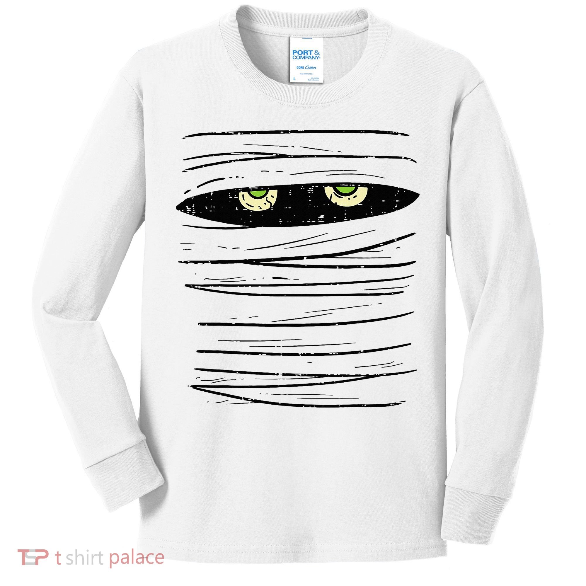 Mummy Wrap Eyes Costume Funny Scary Halloween Kids Long Sleeve Shirt