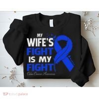 My Wife's Fight Is My Fight Colon Cancer Awareness Feather Sweatshirt thumb 2