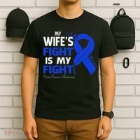 My Wife's Fight Is My Fight Colon Cancer Awareness Feather T-Shirt thumb 6