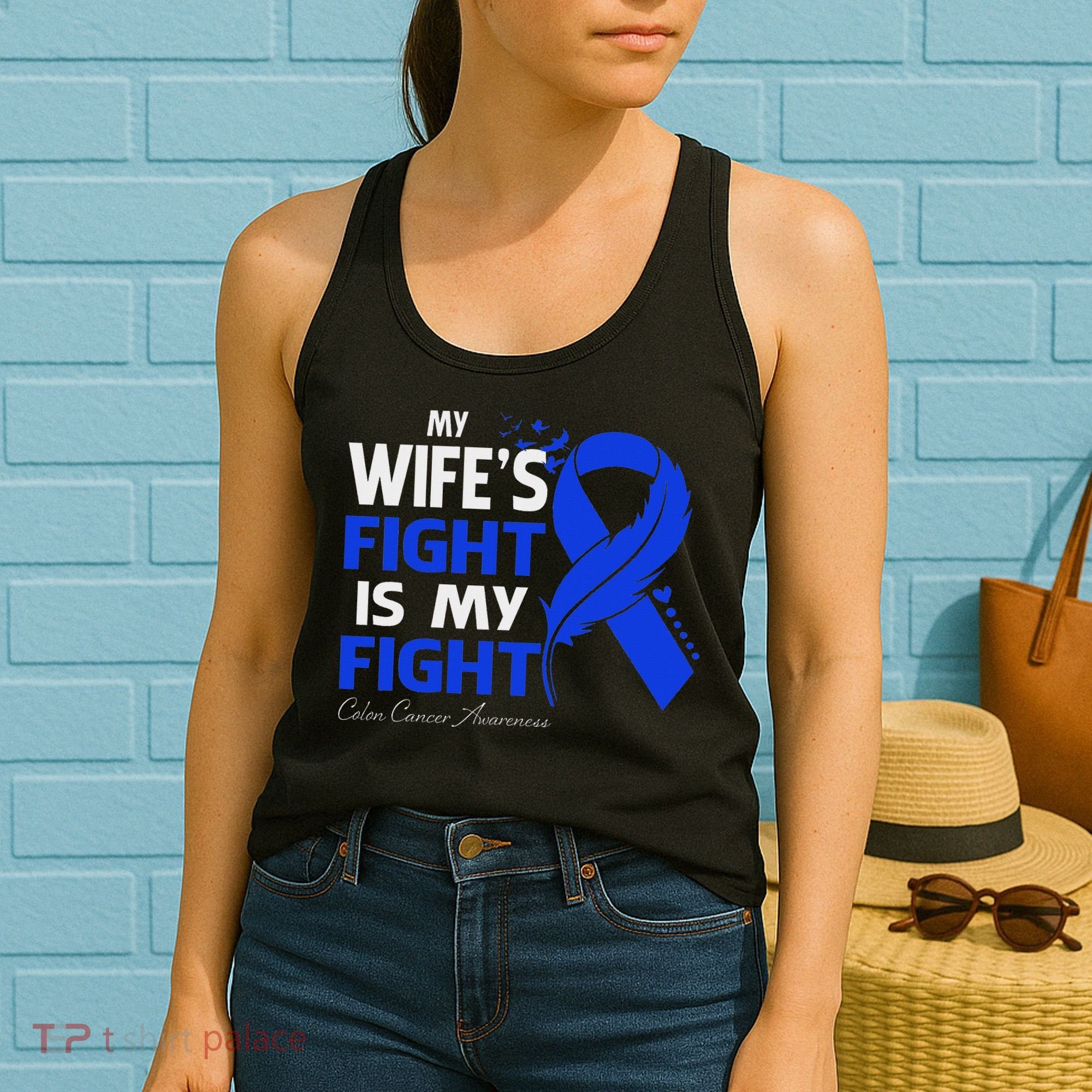 My Wife's Fight Is My Fight Colon Cancer Awareness Feather Women's Tank Top