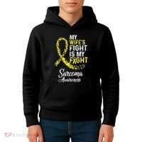 My Wifes Fight Is My Fight Sarcoma Cancer Awareness Kids Hoodie thumb 4