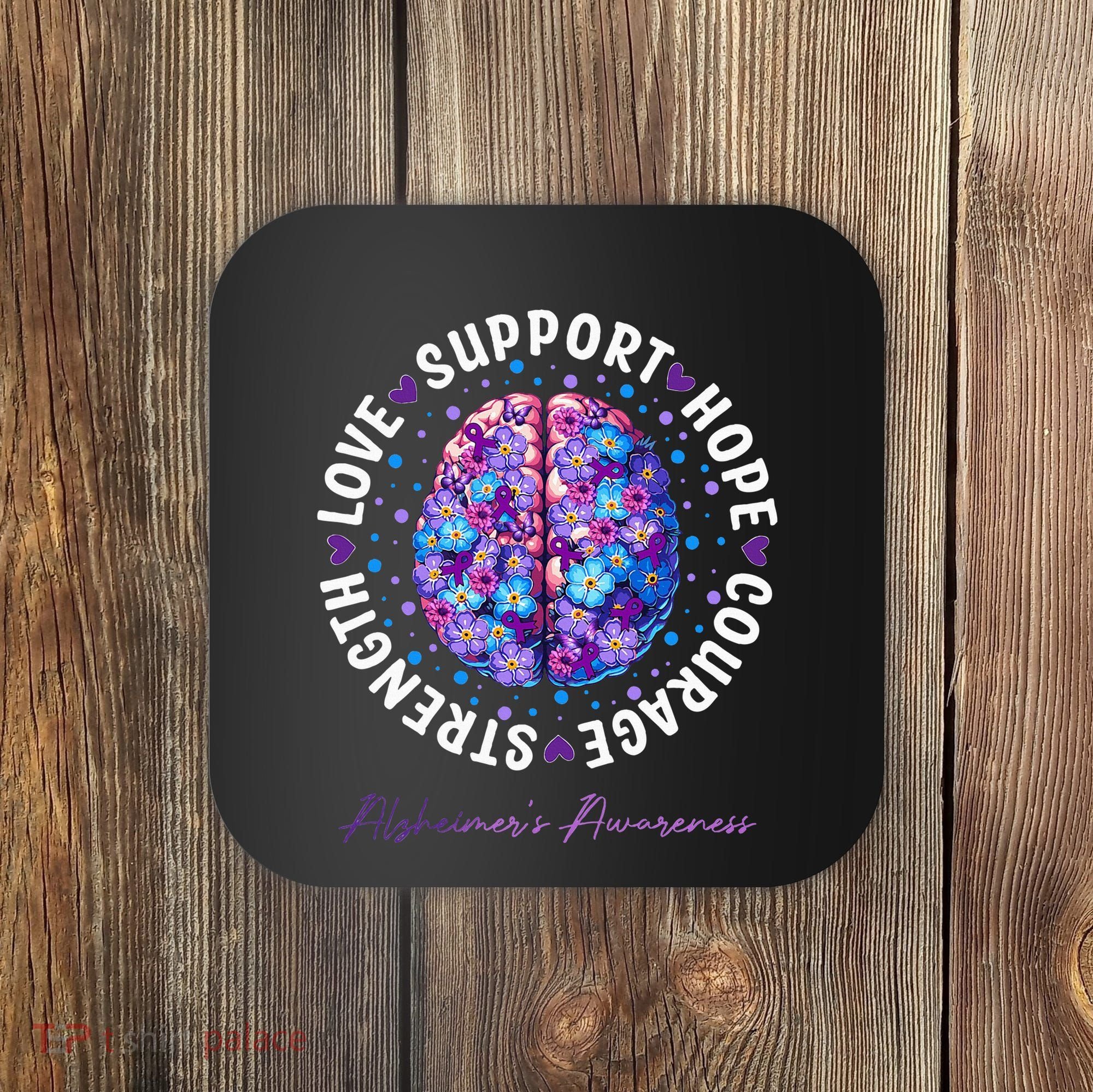 Motivational Words Floral Brain Ribbon AlzheimerS Awareness Coaster