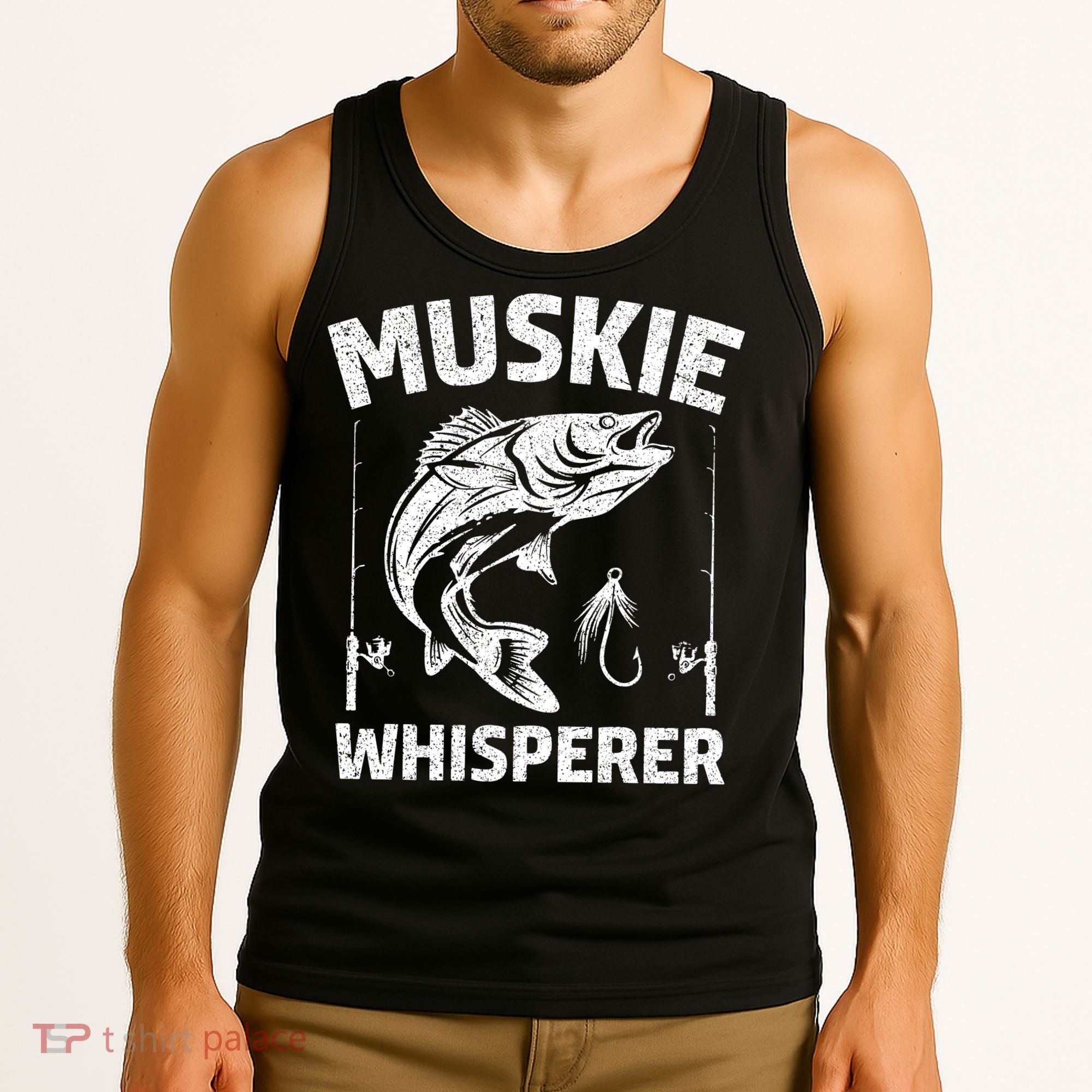 Muskie Whisperer Funny Fishing Gift Idea Tank Top