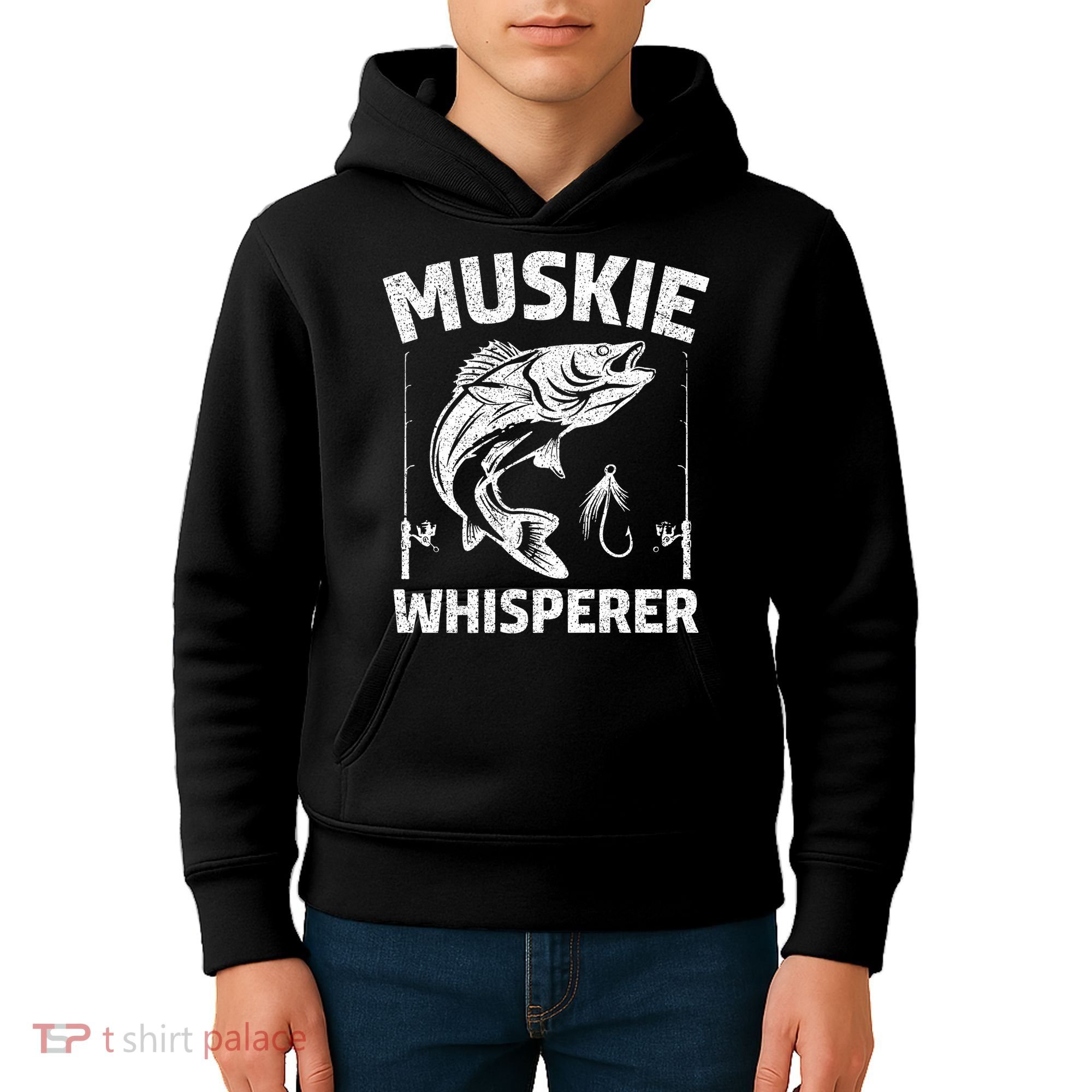 Muskie Whisperer Funny Fishing Gift Idea Kids Hoodie