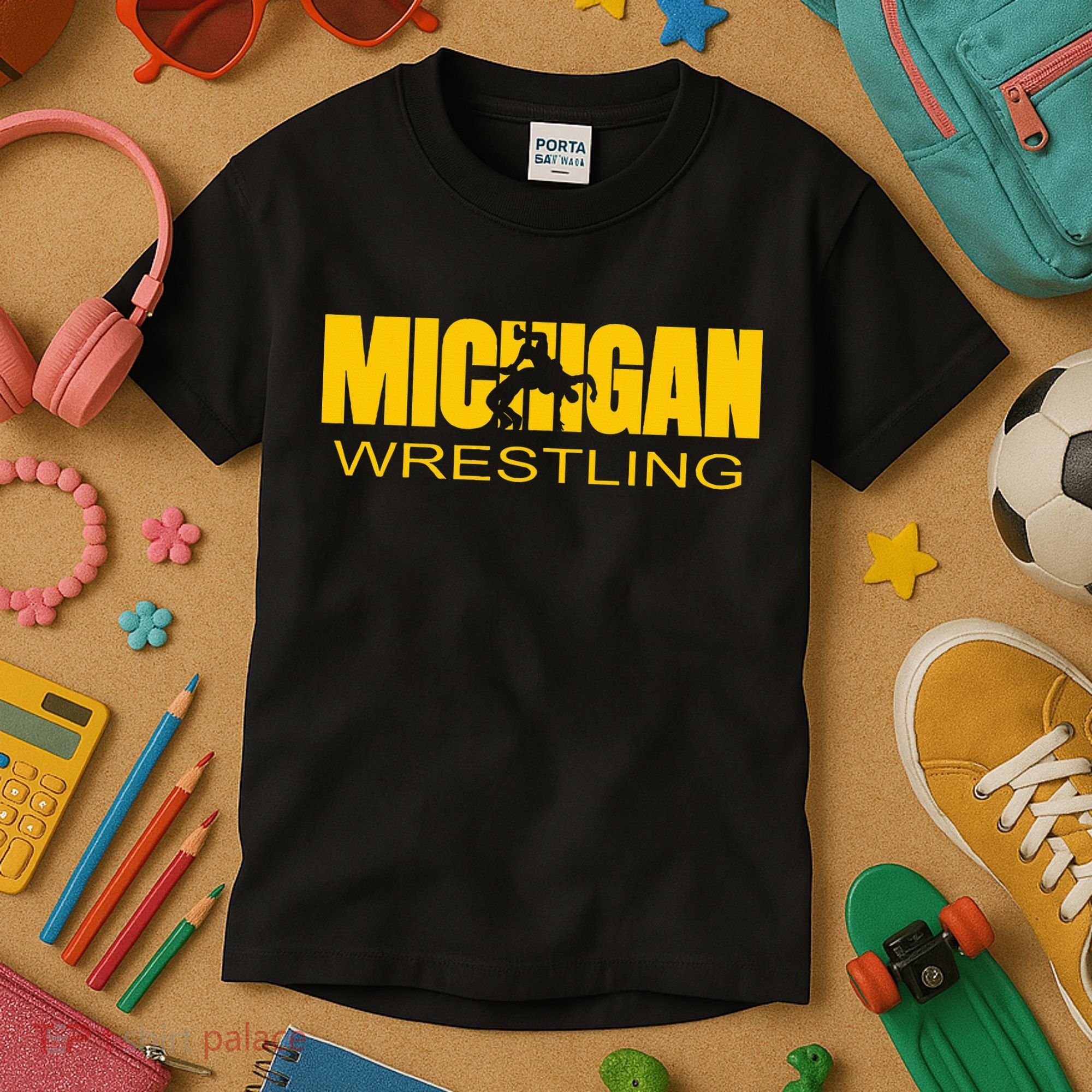 Michigan Wrestling Freestyle Wrestler Mi The Wolverine State Kids T-Shirt