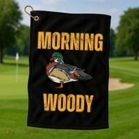 Morning Woody Funny Duck Hunting Gift Golf Towel thumb 1