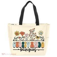 Maestra Wild Flowers Cultivando Bilingues Spanish Teacher Tote Bag thumb 0