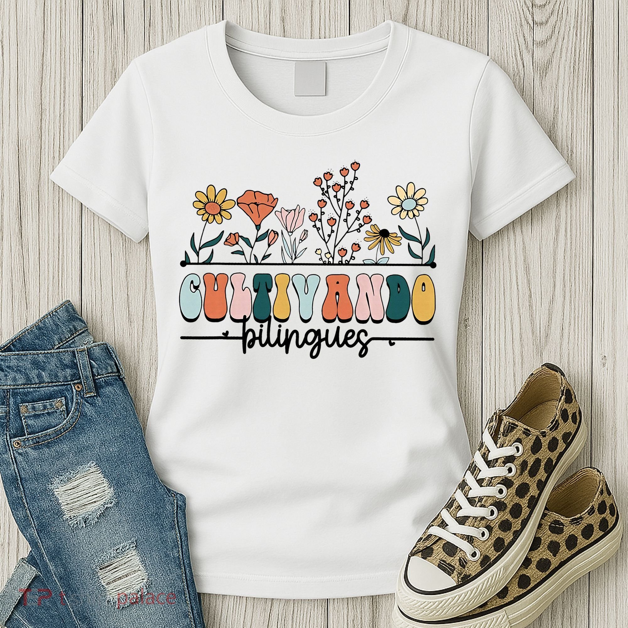 Maestra Wild Flowers Cultivando Bilingues Spanish Teacher Women's T-Shirt