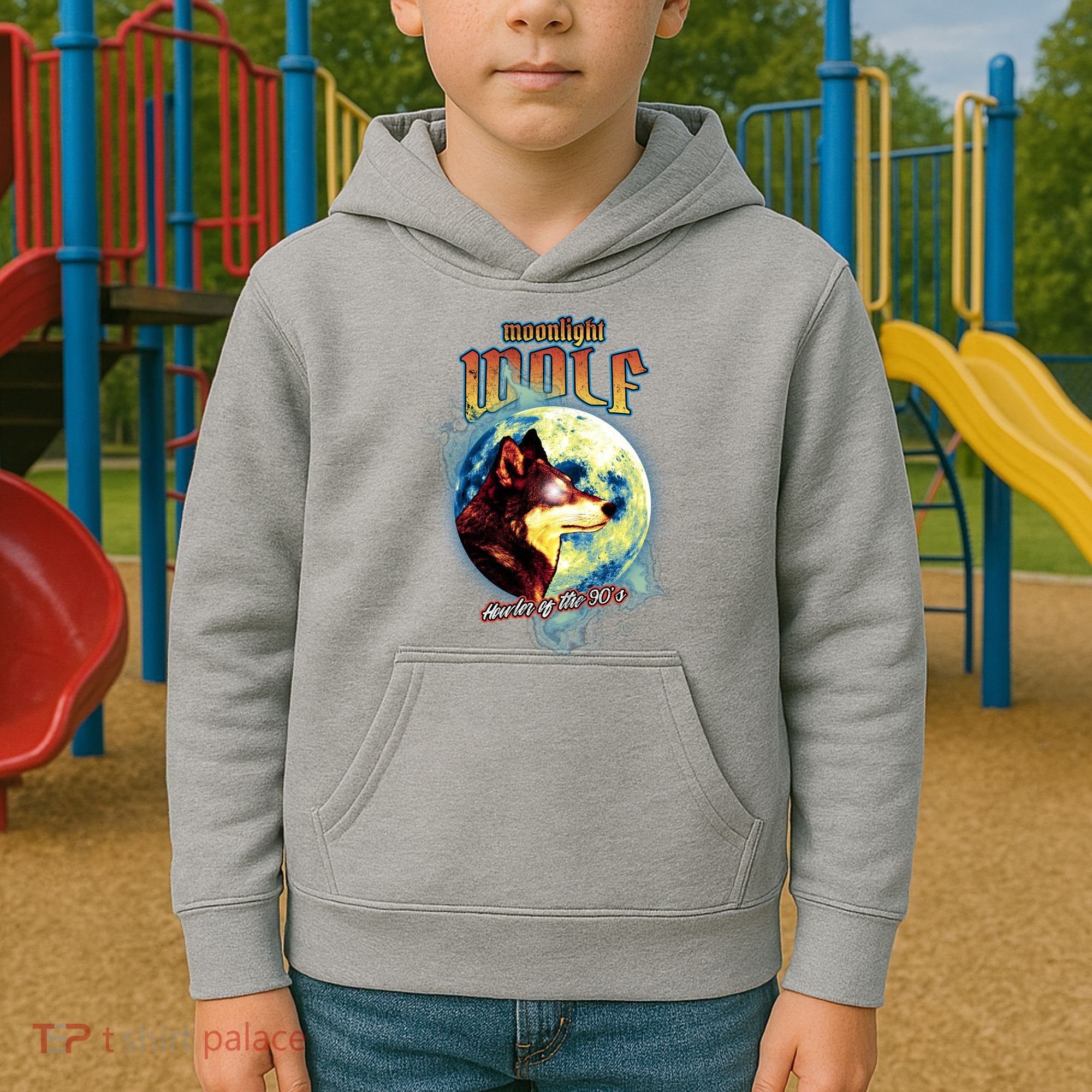 Moonlight Wolf Howler Of The 90s Kids Hoodie