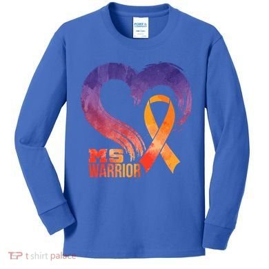 Ms Warrior Heart Multiple Sclerosis Awareness Month Gift Kids Long Sleeve Shirt