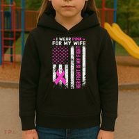 My Wife Her Fight Is My Fight Breast Cancer Usa Flag Kids Hoodie thumb 3