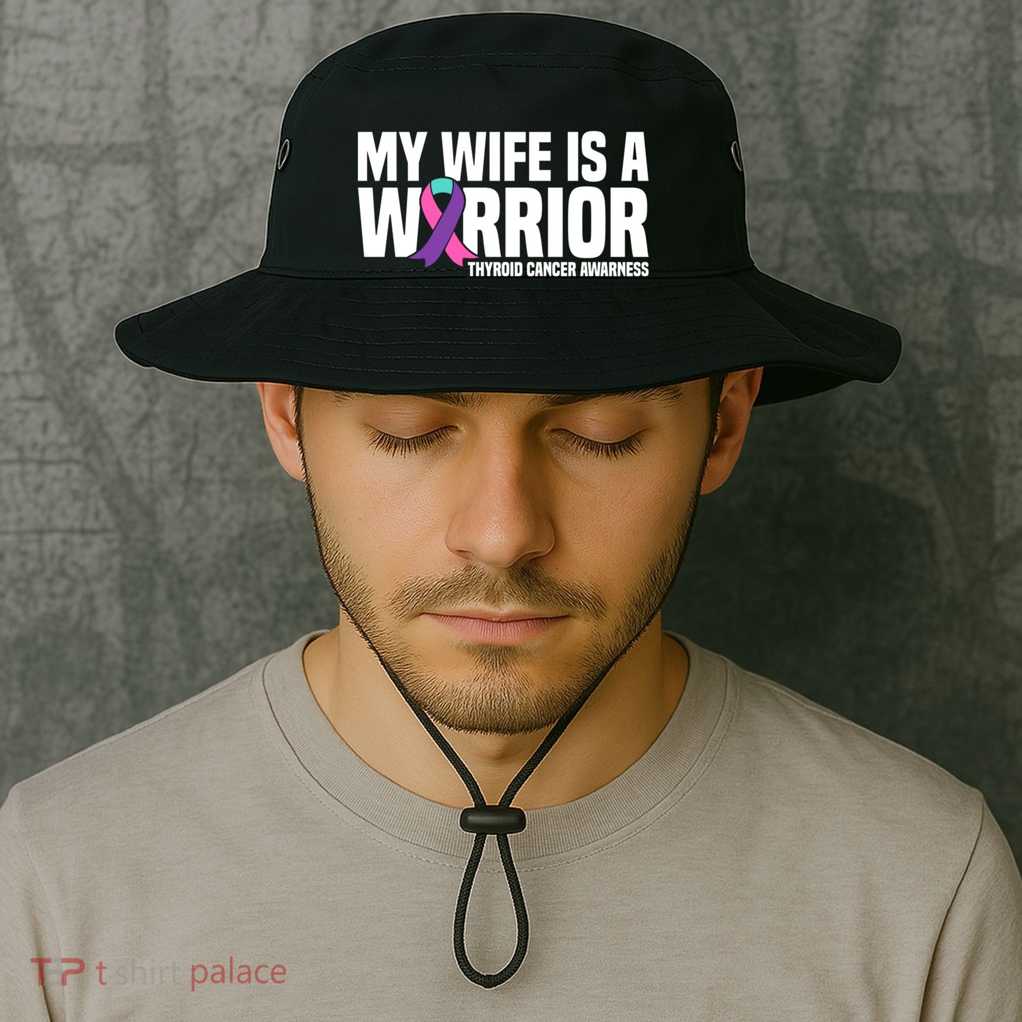 My Wife Is A Warrior Thyroid Cancer Awareness Funny Gift Bucket Hat