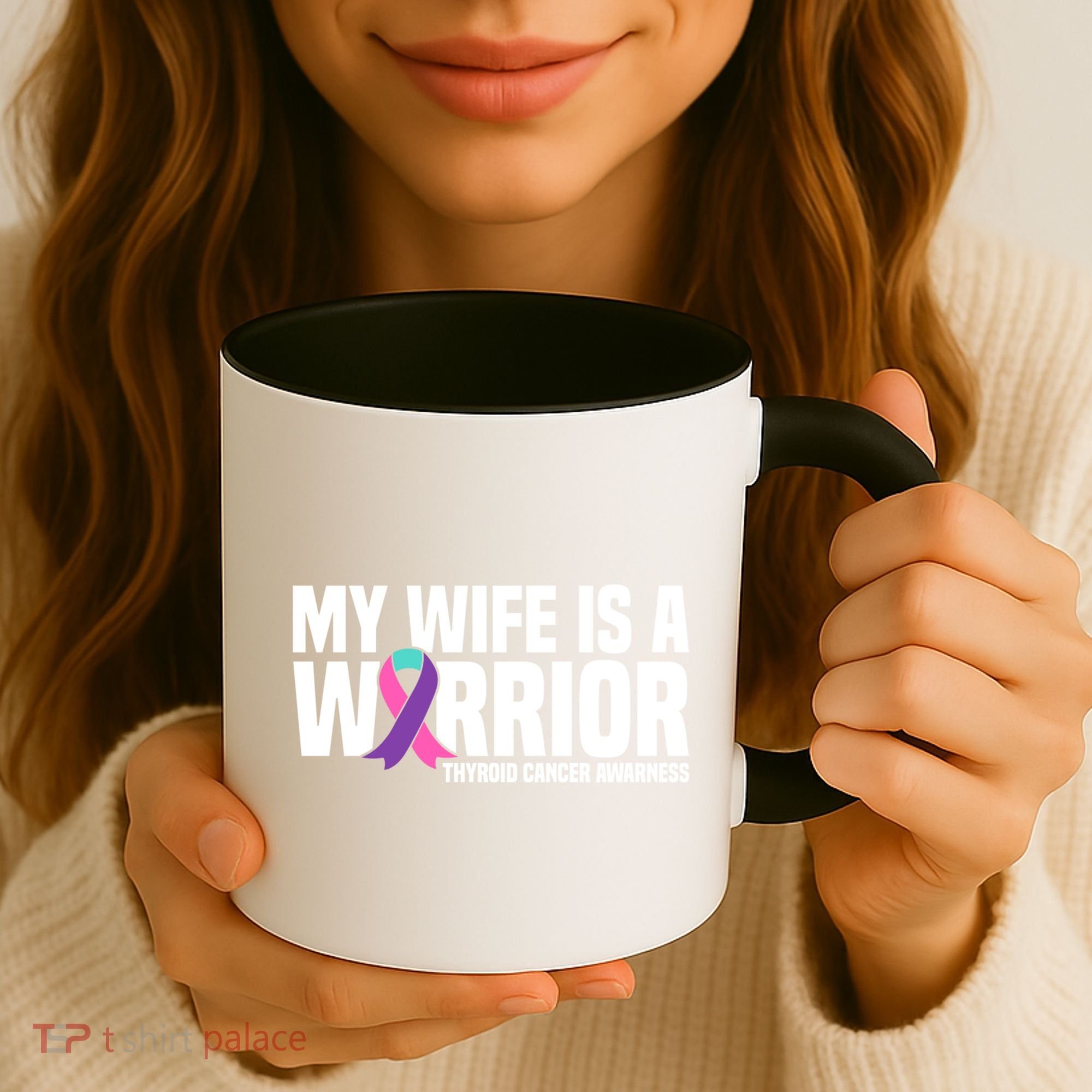 My Wife Is A Warrior Thyroid Cancer Awareness Funny Gift Coffee Mug